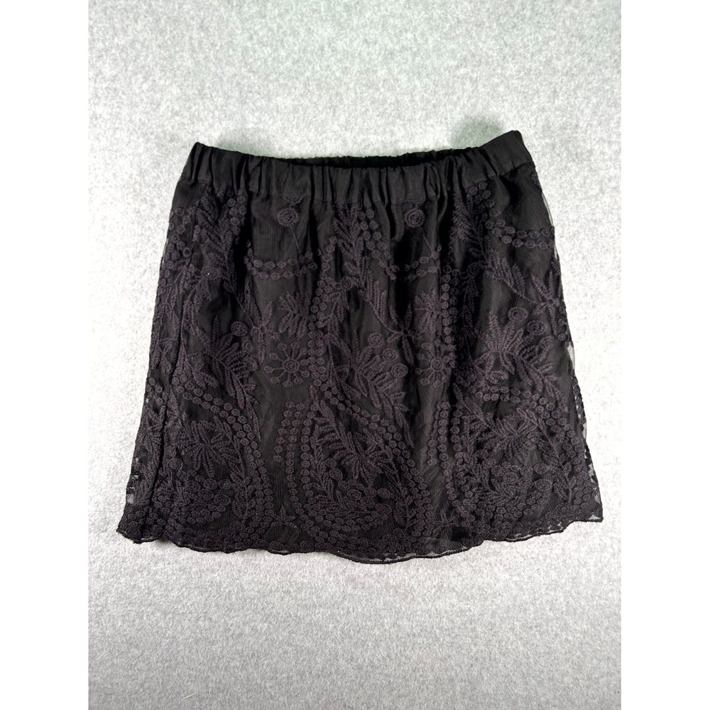 Mixxo Mesh Embroidered Mini Skirt Womens 26 Black Lace Floral Elastic Waist